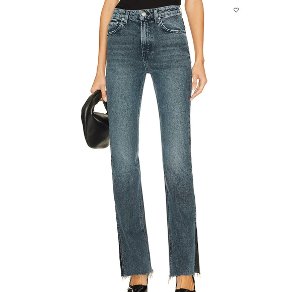 GRLFRND Denim - GRLFRND Harlow High Rise Boot Cut Slit Hem Jeans SIZE 25 Dark Wash Rigid NEW